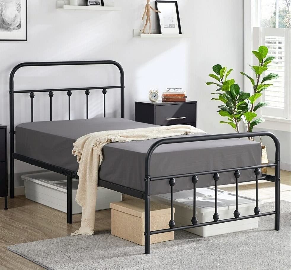 ALIDAM Metal Platform Bed Frame with Flower Design Headboard - Twin/Full/Queen Size, Sturdy Mattress Foundation - Perfect for Small Spaces, Guest Rooms & Modern Bedrooms