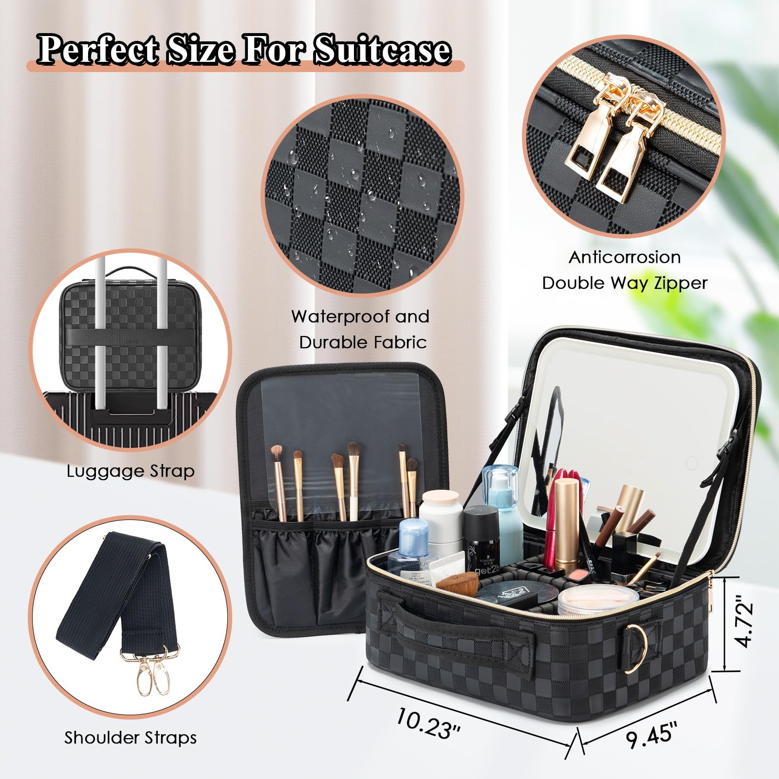 LED Mirror Makeup Bag - Rechargeable Travel Cosmetic Case for Women, Perfect for Travel & Home Use