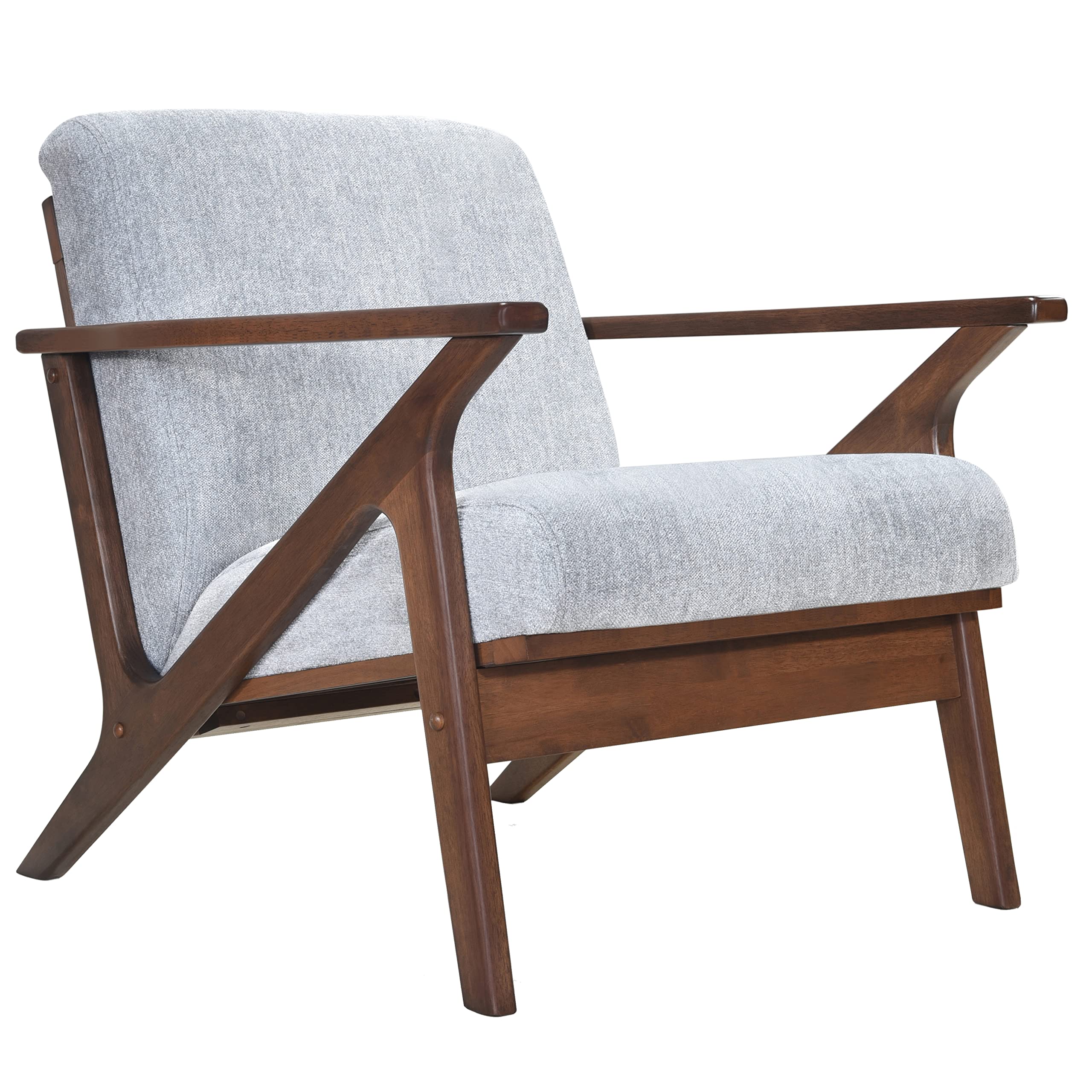 Omax Decor Zola Accent Arm Chair - Modern Grey Fabric with Walnut Wood Legs, Stylish Living Room Seating for Home Office or Lounge