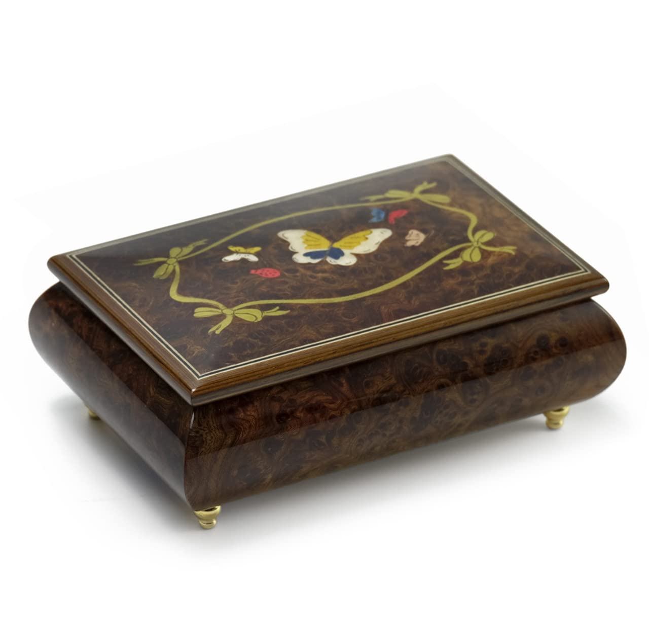 Elegant Butterfly with Ribbon Wood Inlay Music Box - Plays 12 Days of Christmas & More - Perfect for Holiday Gifts & Home Decor