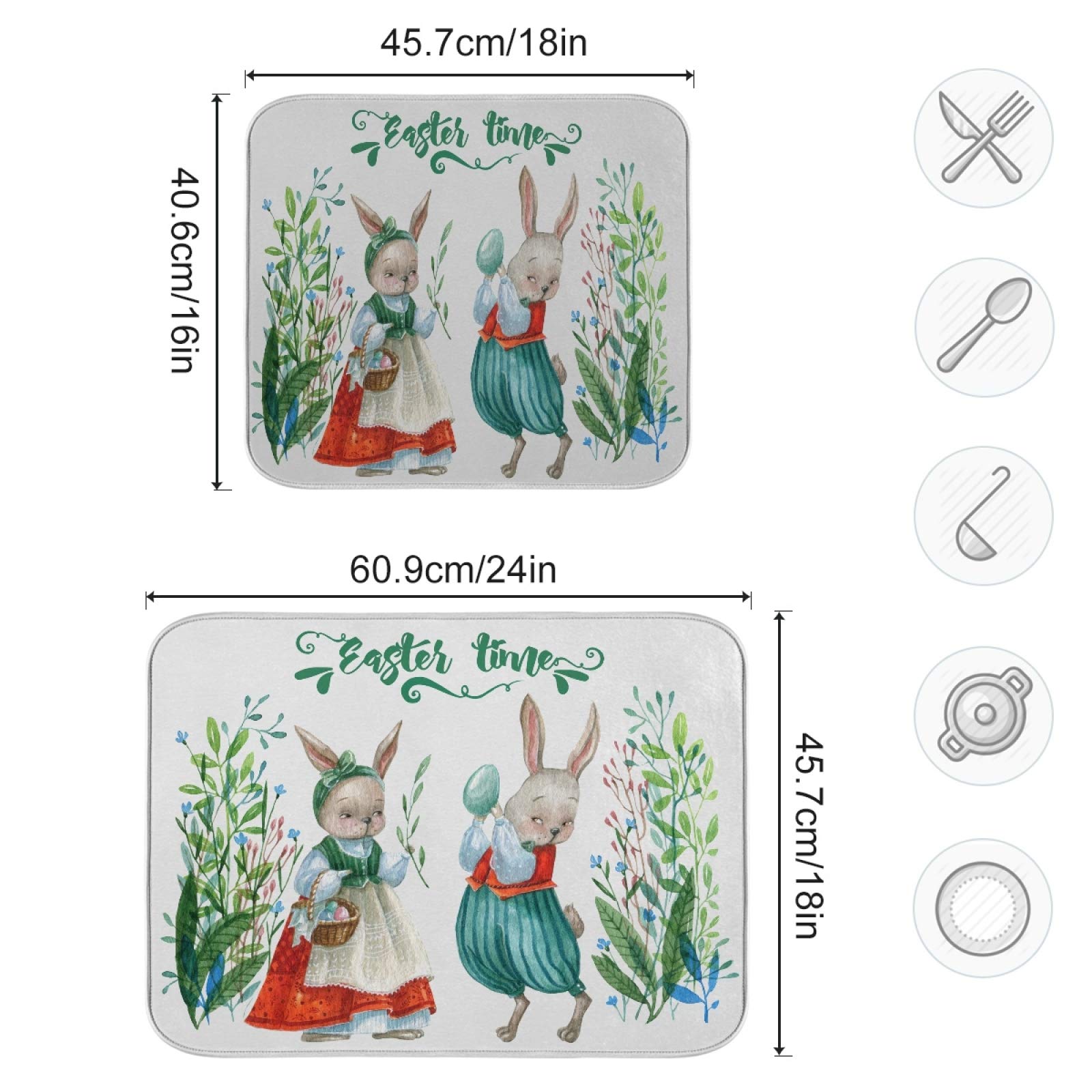 Easter Bunny Dish Drying Mat 16x18 Inch - Absorbent Kitchen Decor for Countertops & Baby Bottles