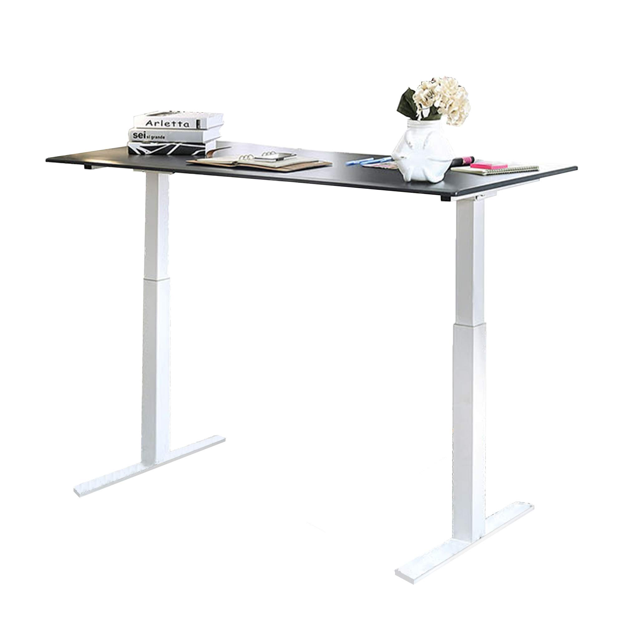 Benjara Benzara Minimalist Metallic Adjustable Height Desk - White & Gray Modern Office Desk for Home Office, Study Room or Workspace