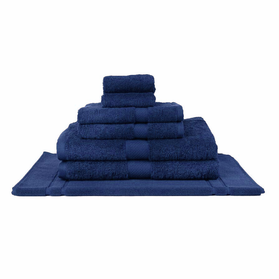Premium 100% Combed Cotton Bath Towel Set - 7 Piece Navy Blue | Soft & Absorbent for Spa, Bathroom & Beach Use