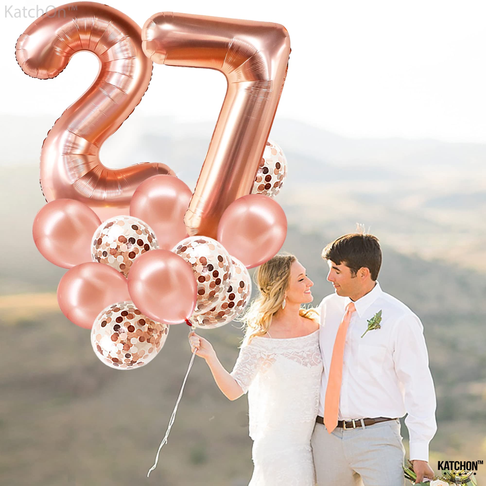 KatchOn 27 Rose Gold Giant Balloon Numbers - 40 Inch | Women's 27th Birthday Decorations & Party Supplies | Confetti Balloons Set for Birthday Celebration | Perfect for Milestone Birthdays, Anniversaries & Photo Backdrops