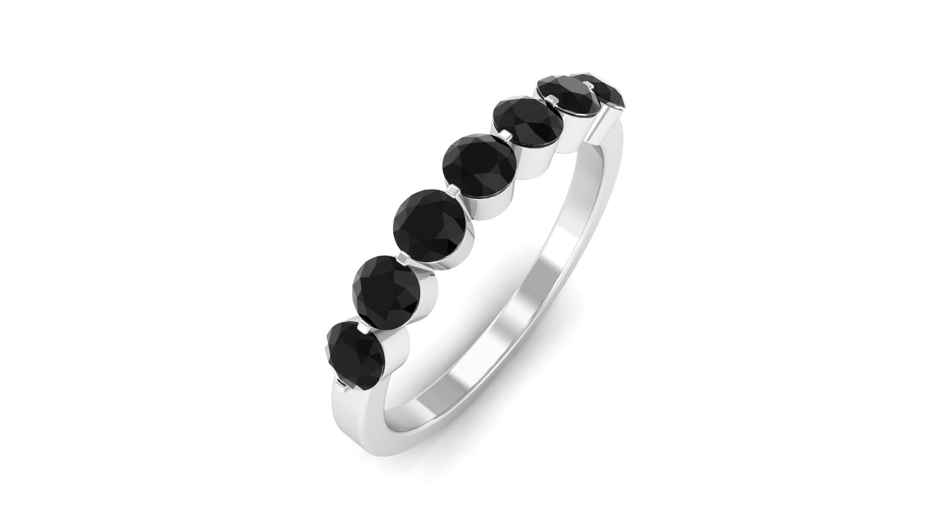 14K Solid Gold Black Onyx Half Eternity Ring for Women - December Birthstone Jewelry, Elegant Floating Onyx Ring for Anniversary, Wedding, Birthday Gifts & Special Occasions