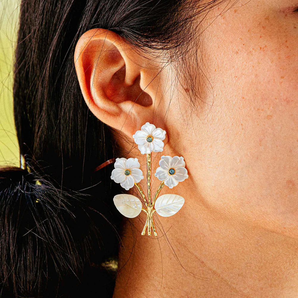 Capucine De Wulf Convertible Mermaid Garden Bouquet Post Earrings - Mother of Pearl & Ocean Jade Jewelry for Women | Wedding, Party, and Special Occasion Accessories