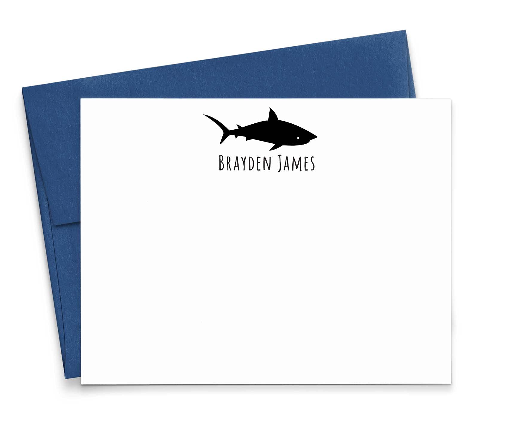 Personalized Shark Stationery Set - Thank You Cards, Note Cards with Envelopes for Boys - Customizable Colors & Quantities - Perfect for Birthdays, Thank You Notes & Kids' Correspondence