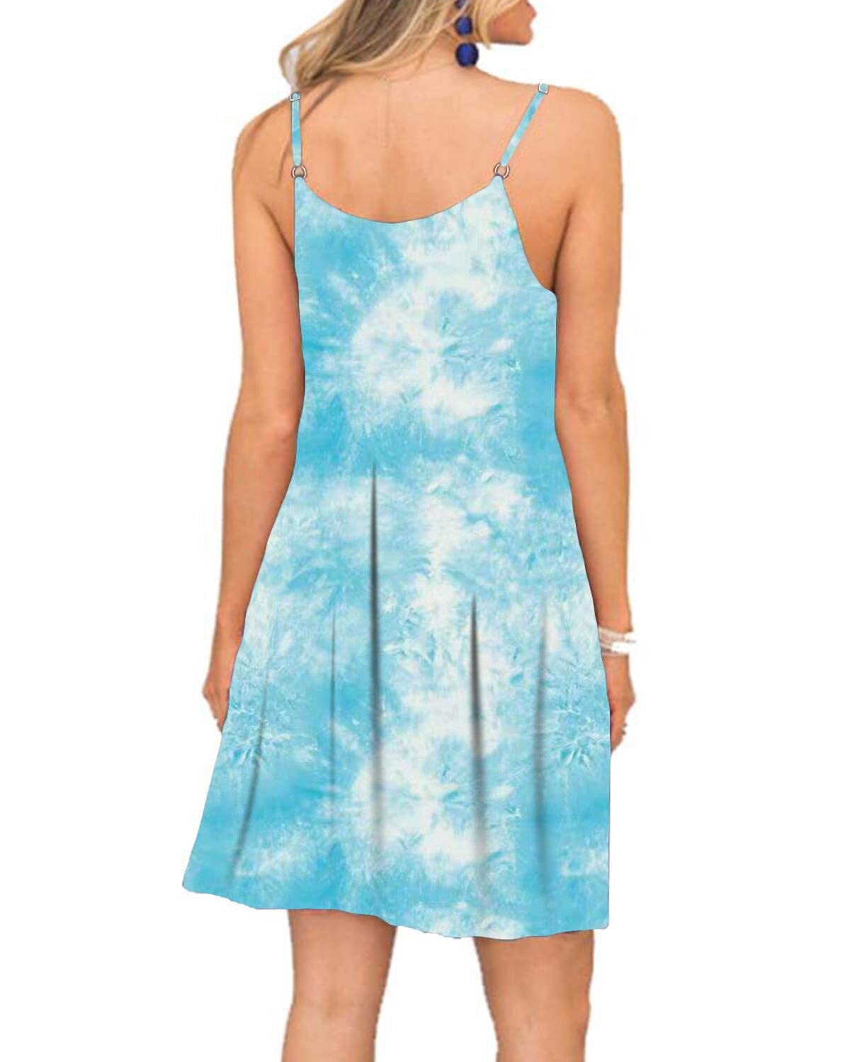 BEUFRI Women's Summer Spaghetti Strap Casual Swing Tank Dress with Pockets - Beach Cover Up, Poolside Lounge, Vacation Outfit, Boho Chic Style