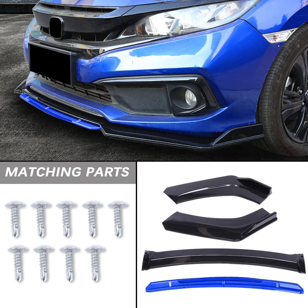 Universal Front Bumper Lip Protector & Rear Diffuser with Side Skirts - Gloss Black & Blue Tongue Car Splitter Spoiler Body Kit (29.3