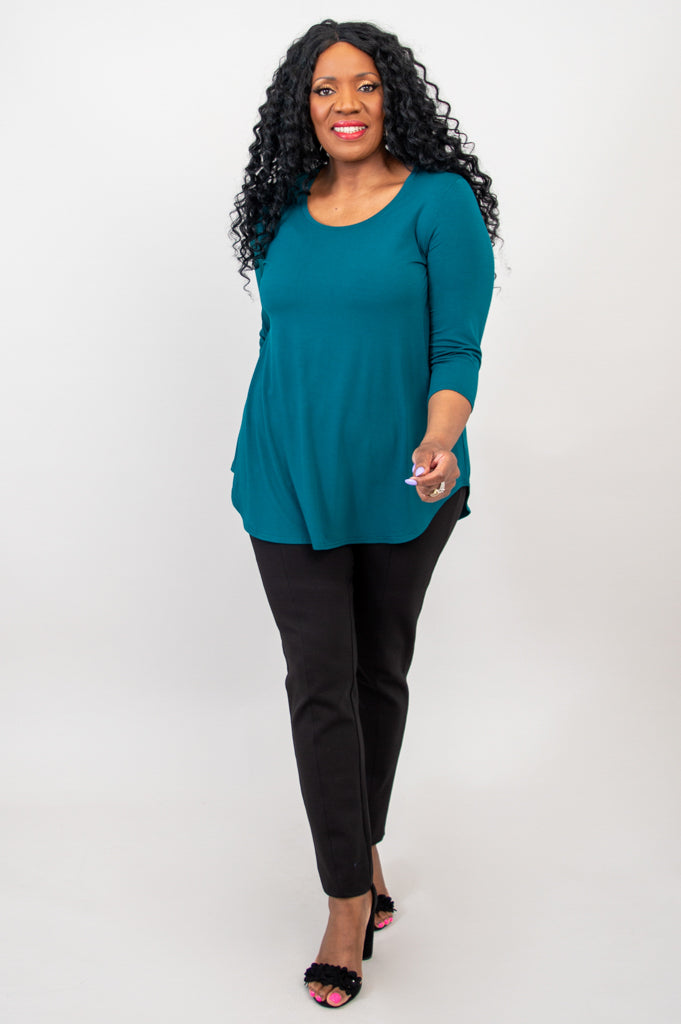 Jazz 3/4 Sleeve Women's Bamboo Top in Teal - Soft & Breathable for Yoga, Casual Wear & Summer Outfits