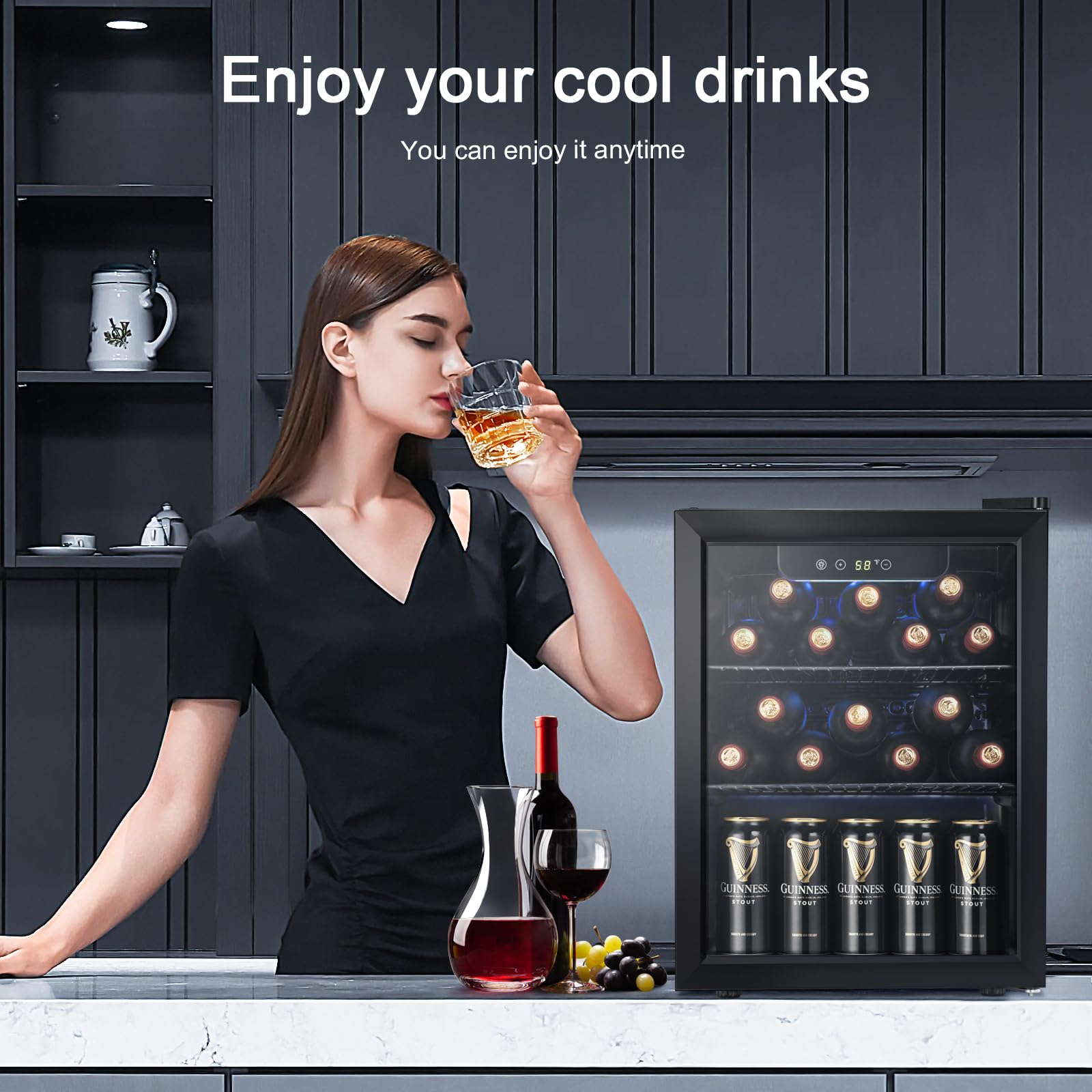Antarctic Star 16 Bottle 66 Can Mini Beverage Refrigerator - 1.7 Cu.Ft Compact Drink Cooler with Glass Door & Blue LED for Beer, Wine, Soda - Electronic Temperature Control - Perfect for Home, Bar, Office or Game Room