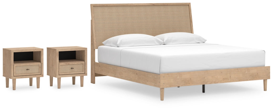 Cielden King Size Panel Bed Frame with 2 Nightstands - Modern Wooden Bedroom Set for Master Bedroom, Guest Room & Home Decor
