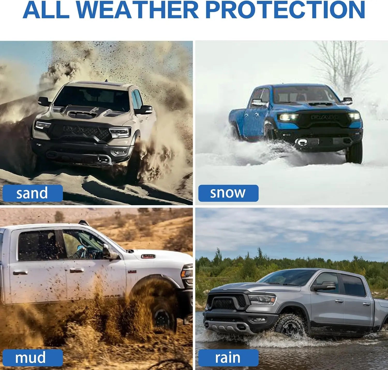 WEIZE Custom Fit All-Weather TPE Floor Mats for Dodge Ram 1500 Crew Cab 2019-2024 (Excludes Classic Models) - Front & Rear Row with Under Seat Storage Box - Perfect for Off-Roading, Daily Commuting and Family Road Trips