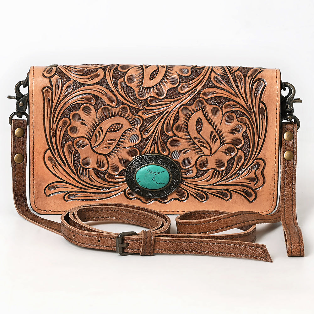 American Darling ADBG544 Genuine Leather Women's Western Wallet Handbag - Hand Tooled Cowhide Purse for Country Style, Rodeo & Everyday Use