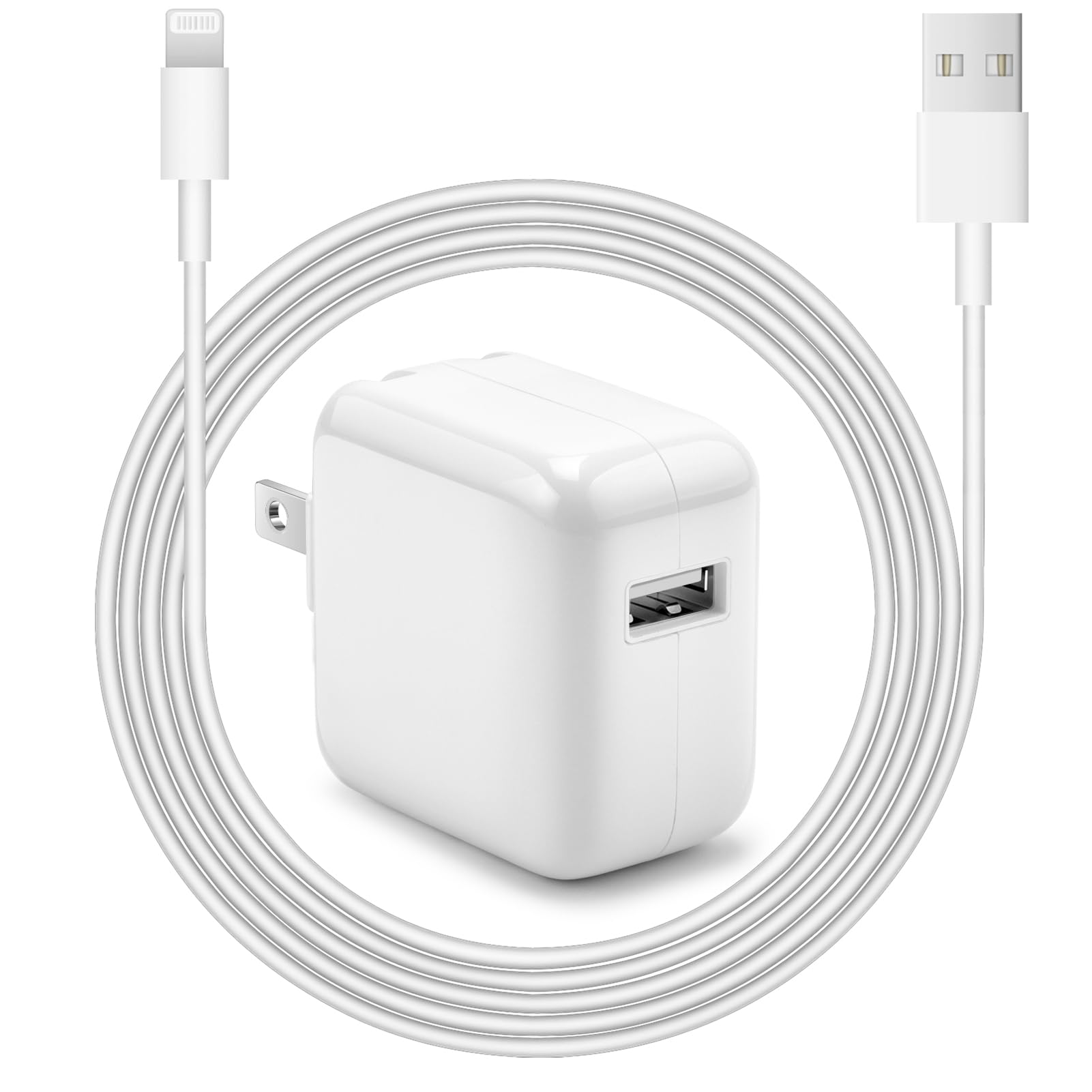 Fast Charger 12W USB Wall Plug - Foldable Travel Charger with USB Cable for iPhone, iPad, iPad Mini, iPad Air 1/2/3 & AirPods | Perfect for Home, Office & Travel Charging