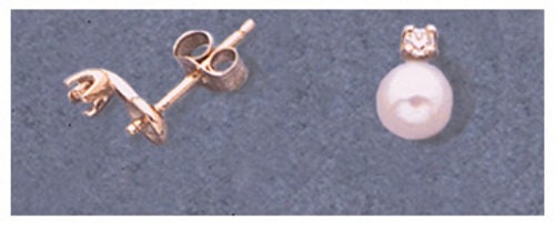 Sterling Silver or 14K Gold Pearl Earrings Set - 2 Piece 4.7mm Round Half-Drilled Pearl Stud Earrings with Accents | Perfect for Weddings, Parties & Gift Giving