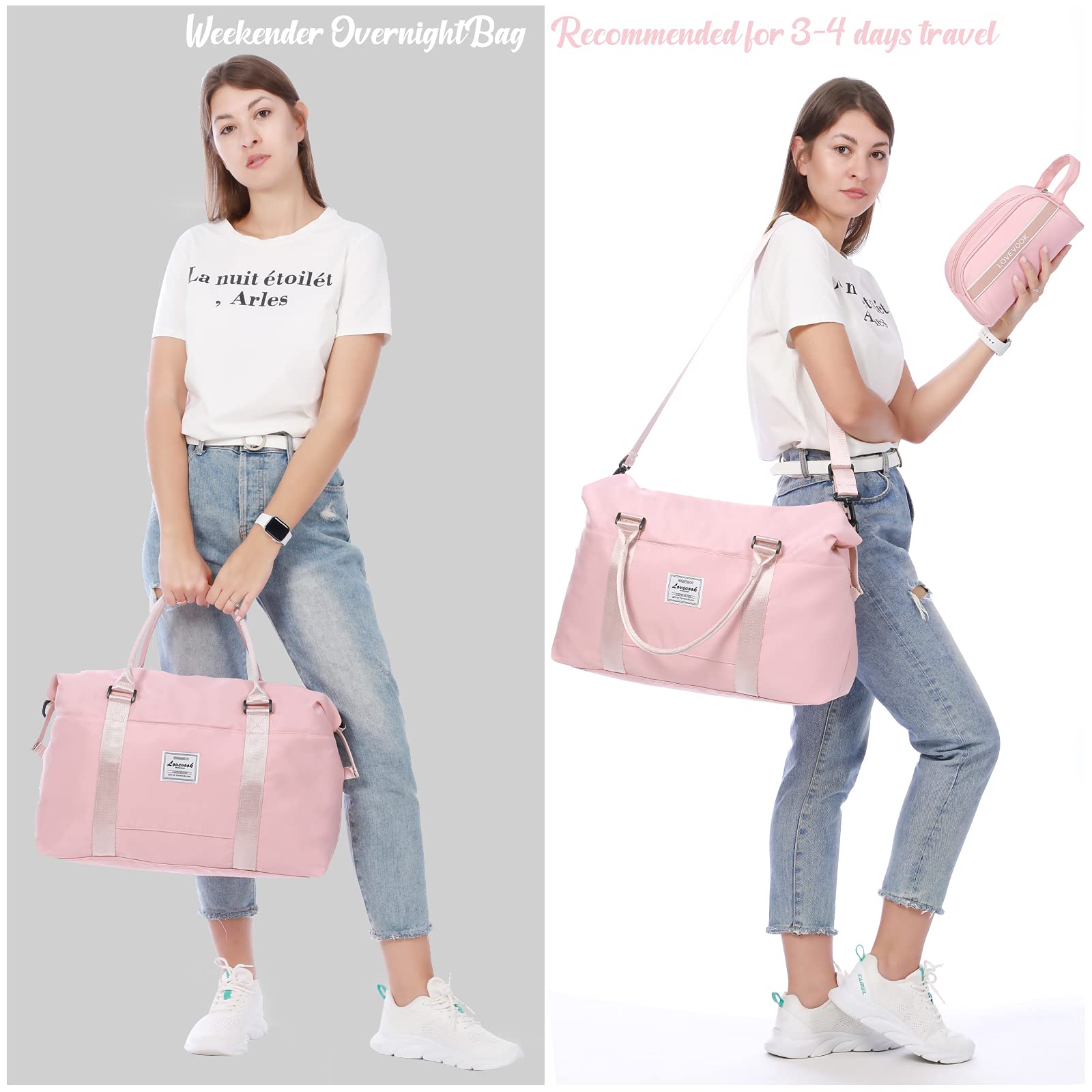 LOVEVOOK Women's Weekender Bag - Stylish Travel Tote, Gym Duffel & Carry On Overnight Bag with Free Toiletry Pouch | Perfect for Weekend Getaways, Business Trips & Hospital Visits