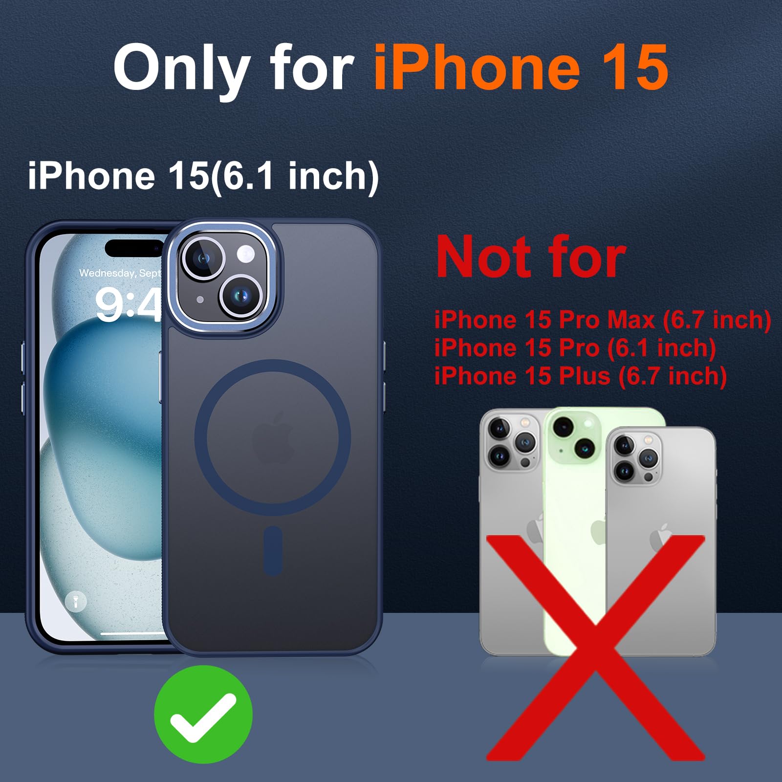 JAME for iPhone 15 Case - Military-Grade Shockproof Slim Fit Phone Cover with 2 Tempered Glass Screen Protectors | Magsafe Compatible | Durable Protection for iPhone 15 | Perfect for Outdoor, Work & Daily Use | Blue