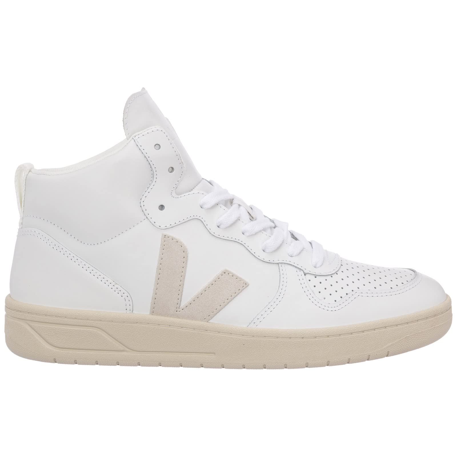 Veja Men's V-15 White Leather Sneakers - Nautico & Sahara Colorway - Casual & Athletic Shoes for Everyday Wear, Workouts & Street Style