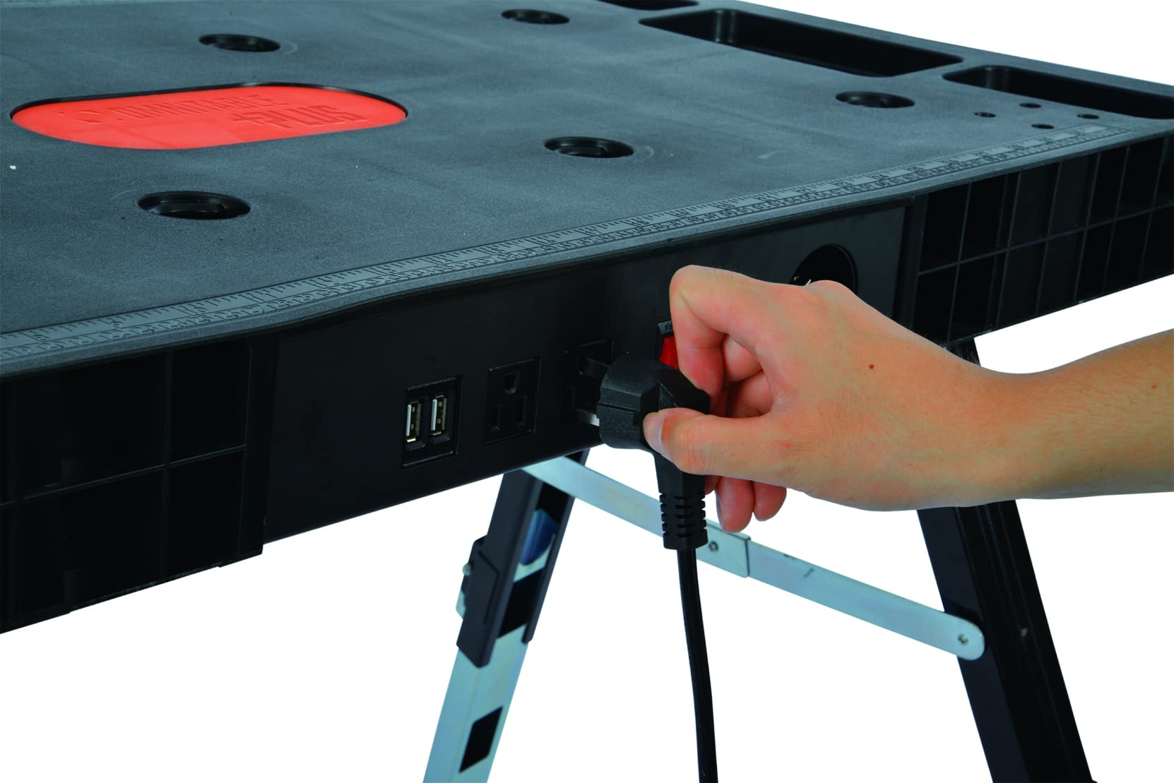 Disston Omni Plus 5-in-1 Multi-Functional Workbench - Clamping Table, Scaffold, Dolly & Creeper - Heavy Duty Orange/Black Work Table for Woodworking, DIY Projects & Garage Organization