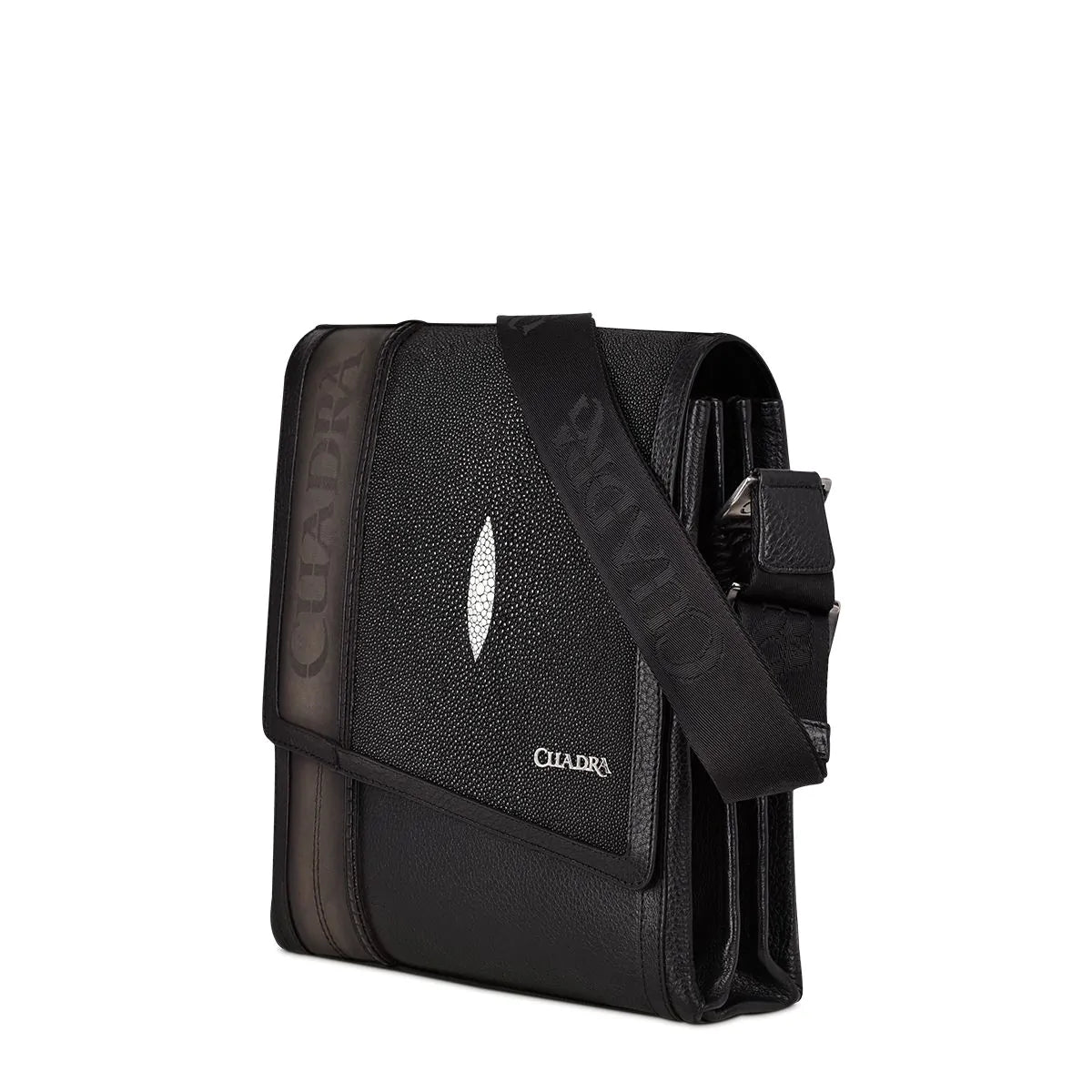 BOC03MA Stylish Black Stingray Leather Crossbody Messenger Bag for Men & Women - Perfect for Work, Travel & Everyday Use