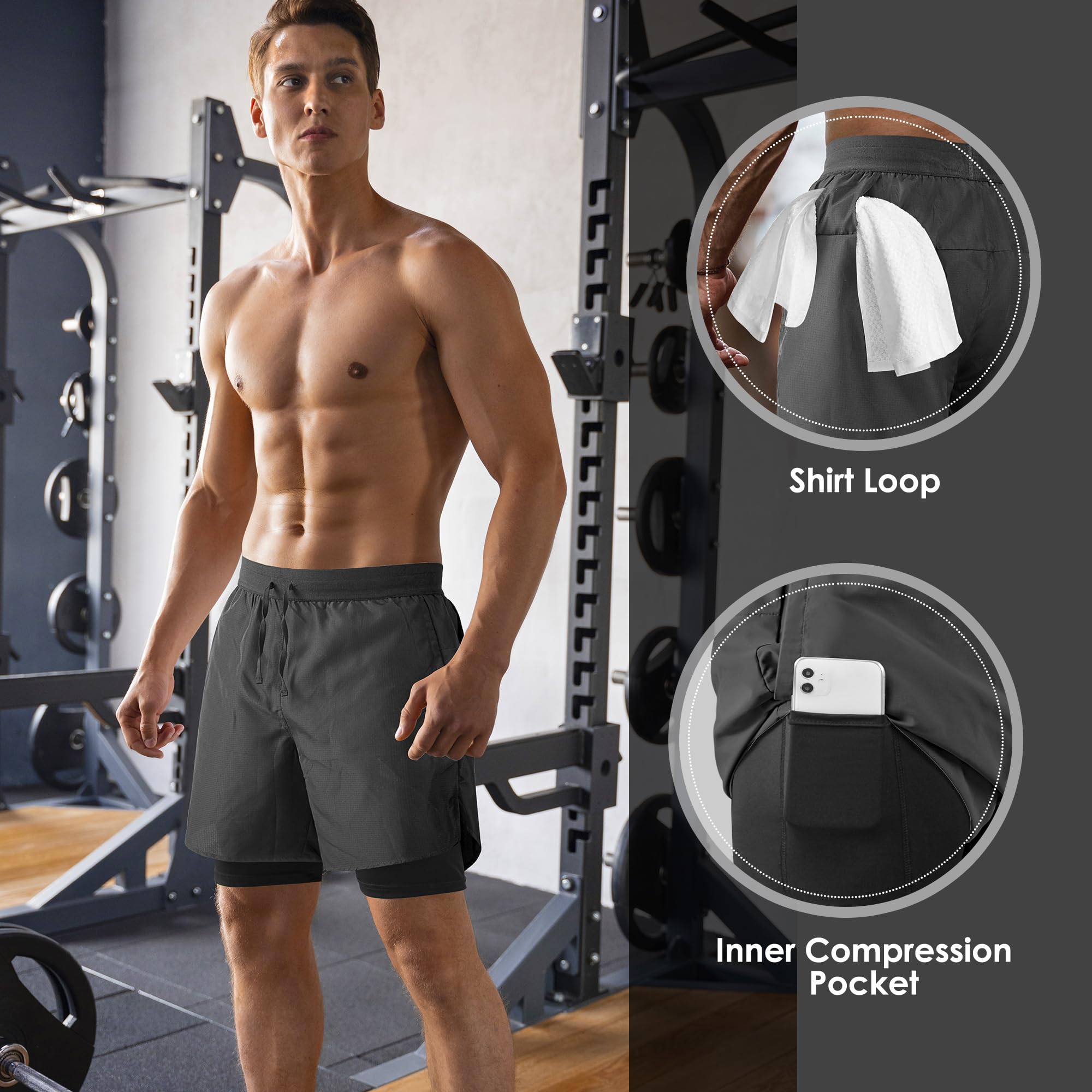 NIMOJIRO Men's 2-in-1 Running Shorts with Liner - Quick Dry Athletic Workout Shorts for Gym Training, Jogging & Outdoor Sports - Perfect for Running, Basketball & Fitness Activities