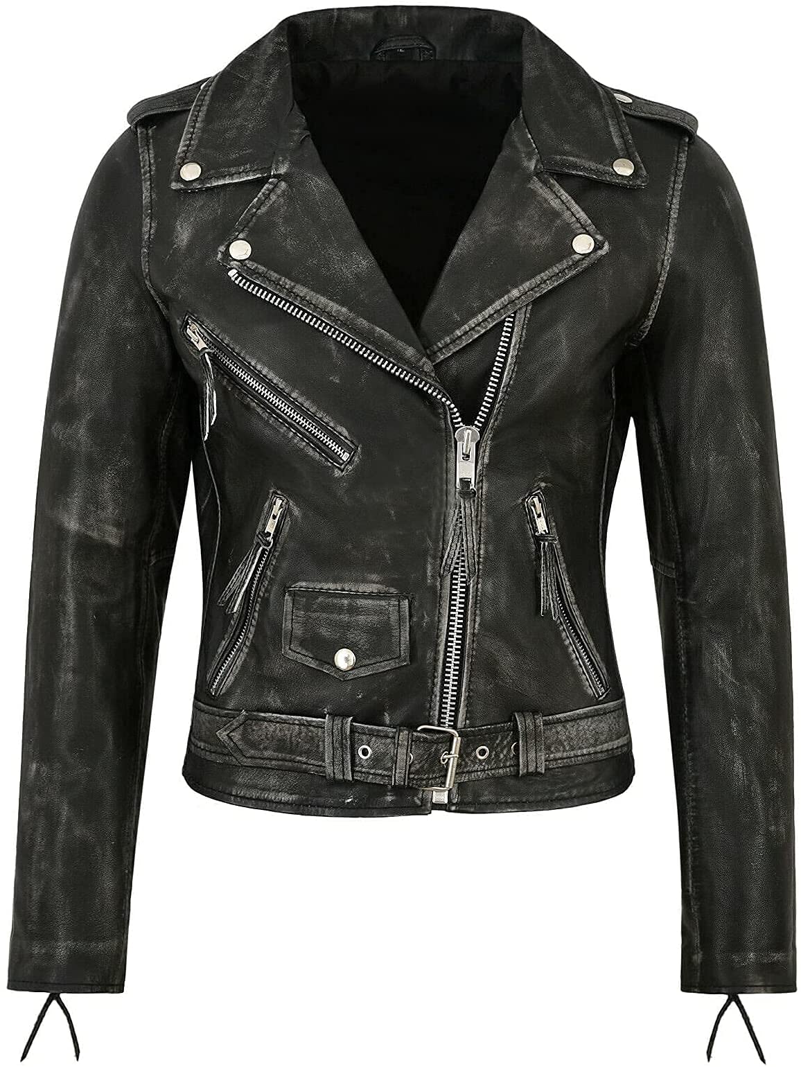 Gothic Women's Distressed Biker Leather Jacket - Vintage Waxed Motorcycle Jacket for Ladies | Perfect for Riding, Fashion Outfits & Halloween Costumes