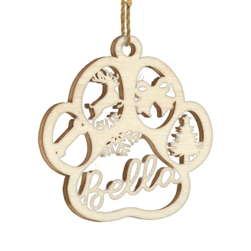 Personalized Christmas Dog Paw Wood Ornaments - Custom Pet Name Hanging Decor for Xmas Tree - Perfect Gift for Dog & Cat Lovers - Home Holiday Decoration & Pet Memorial Keepsake (Style 7)