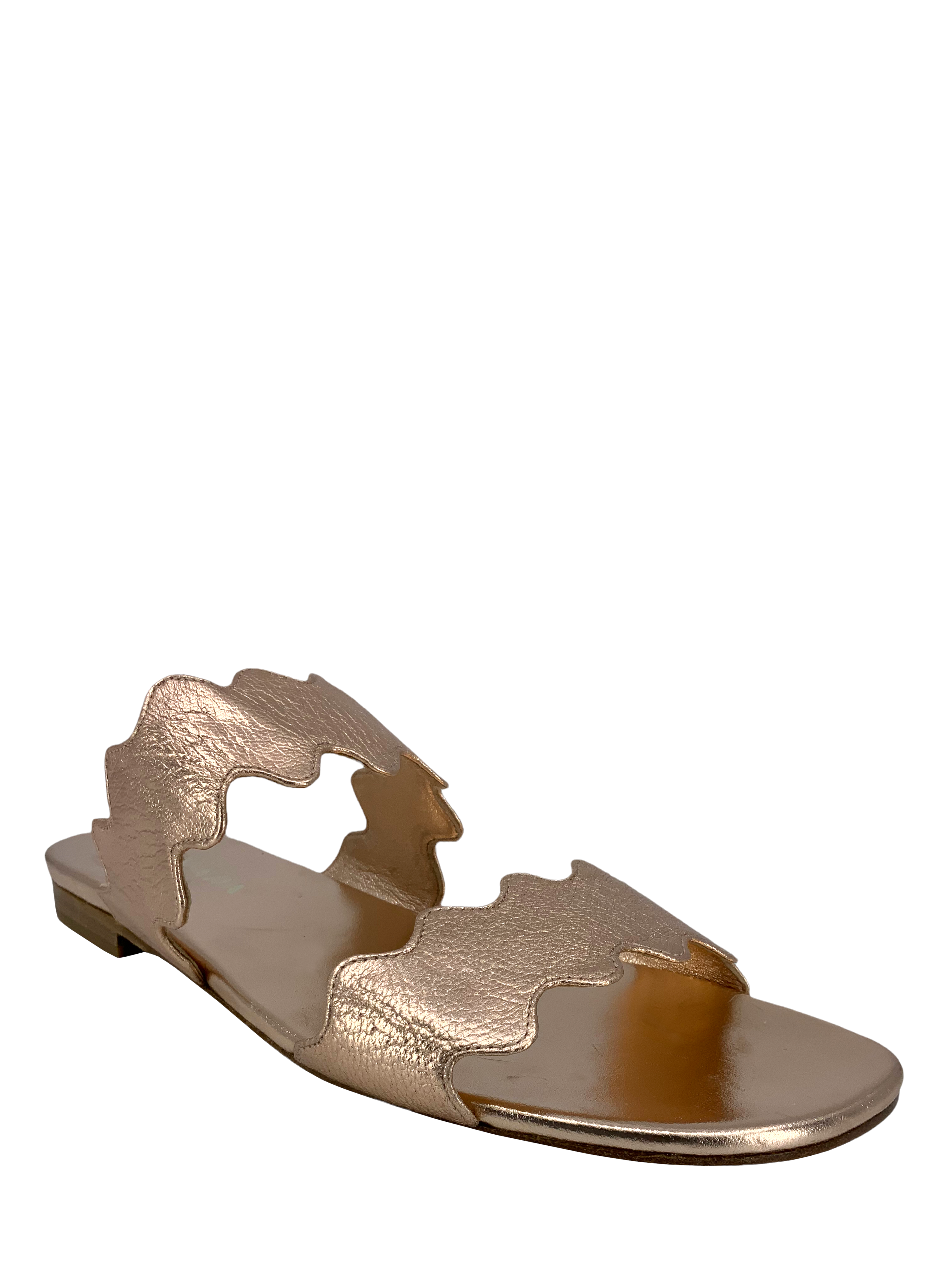 Prada Women's Scalloped Metallic Flat Two-Band Slide Sandals - Size 8.5 | Comfortable Summer Fashion Sandals for Beach, Vacation & Casual Outings