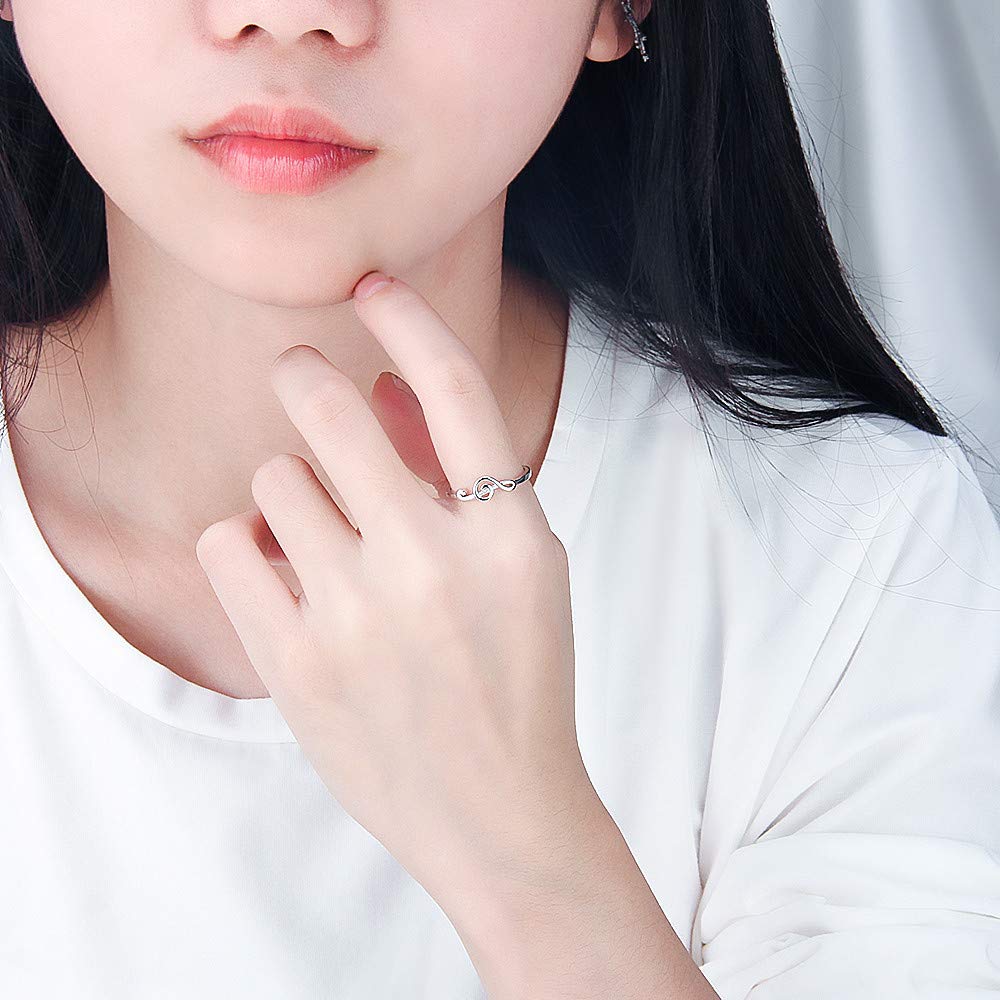 Treble Clef Rings for Women - Sterling Silver Music Note Rhythm Jewelry - Perfect for Musicians, Music Lovers & Gift Giving
