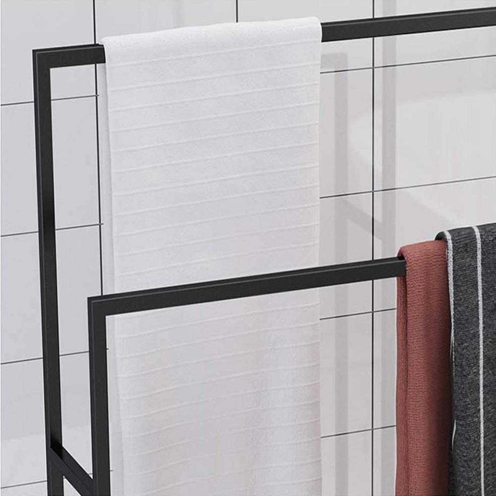 Premium Black Metal Floor Standing Bathroom Towel Rack - 4-Tier Tall Towel Holder Stand (65×20×110cm) for Bathrooms, Hot Tubs, Poolside & Balcony Organization - Durable Utility Shelf for Towels, Robes & Bath Accessories