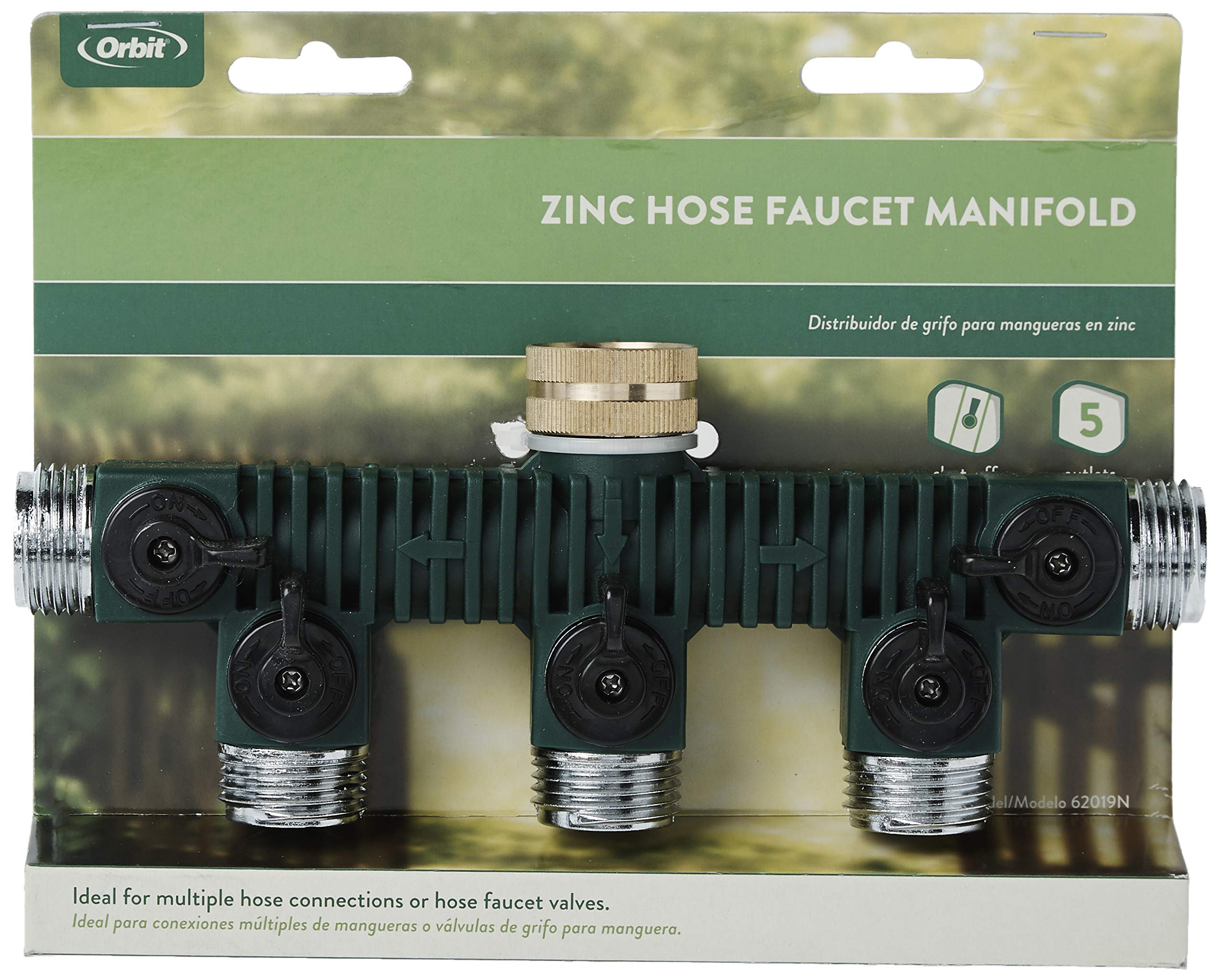 Orbit 10-Pack 5-Port Zinc Hose Faucet Manifold for Yard Watering | Heavy-Duty Outdoor Garden Irrigation System | Perfect for Sprinklers, Soaker Hoses & Multiple Watering Needs