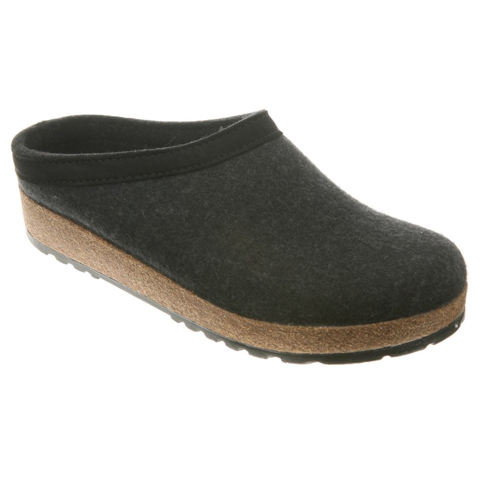 HAFLINGER Women's Charcoal Wool Slippers GZL 47 (US Men's 14) B(M) US - Cozy House Shoes for Winter Comfort & Warmth at Home