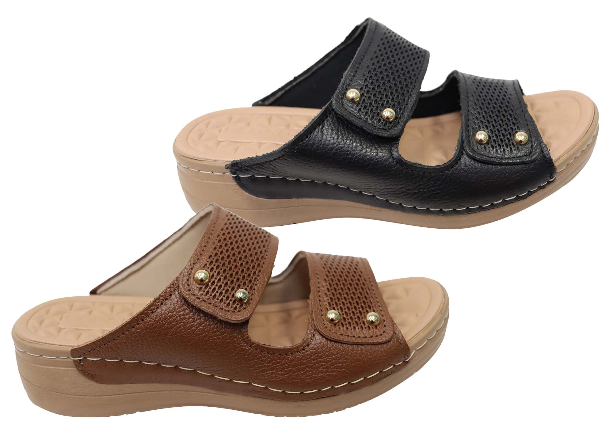 Pegada Mya Women's Comfortable Leather Slides Sandals - Handmade in Brazil - Perfect for Beach, Pool & Summer Casual Wear