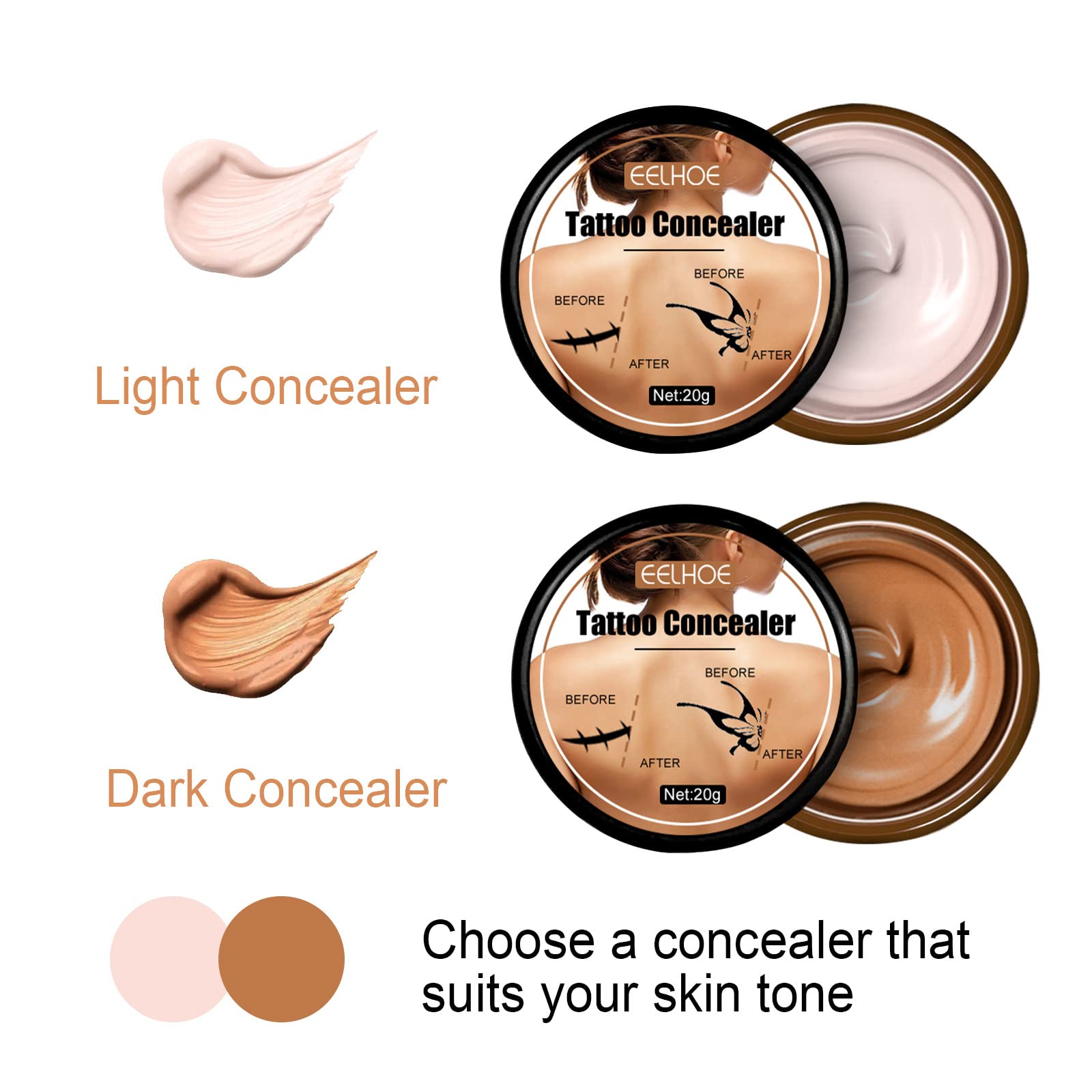 2 Colors Scar Concealer Cream - Waterproof Tattoo & Skin Camouflage Makeup Set for Men & Women | Cover Scars, Birthmarks, Tattoos - Ideal for Daily Use, Special Events & Photos