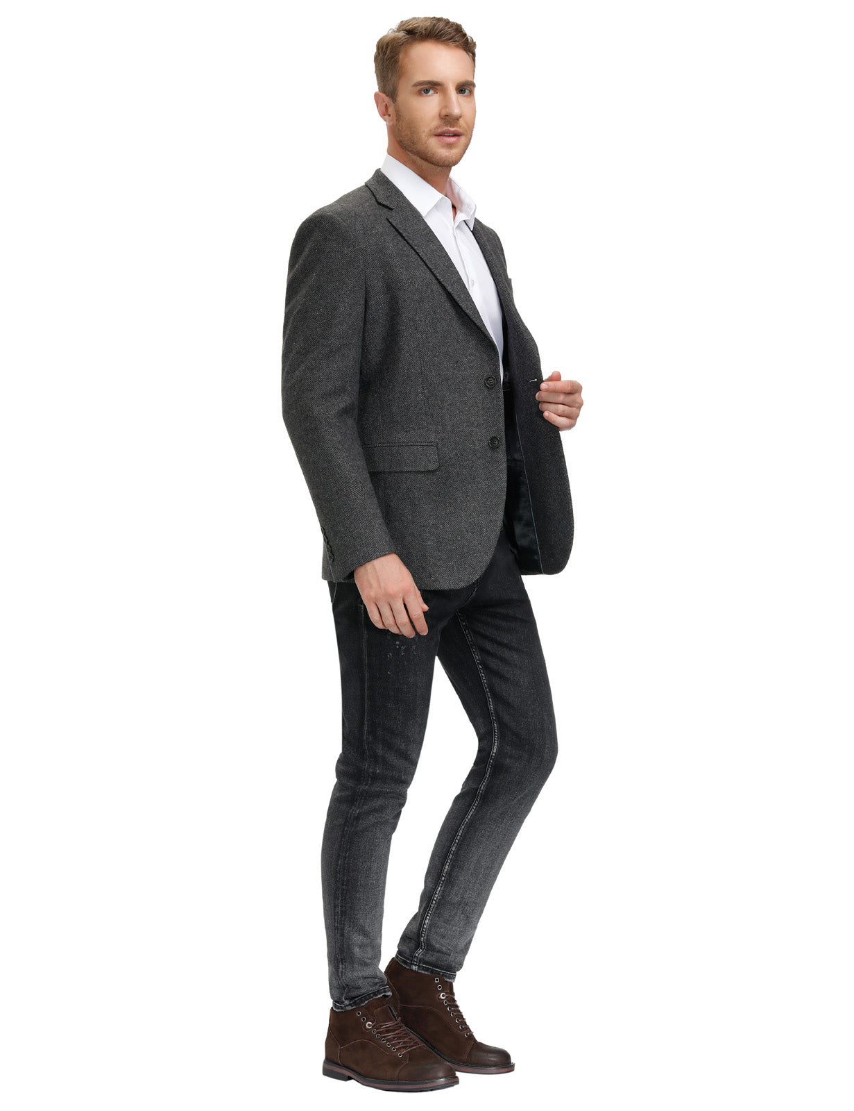 Men's Wool Blend Houndstooth Blazer Jacket - Notch Lapel Two-Button Suit Coat for Business, Office & Formal Occasions