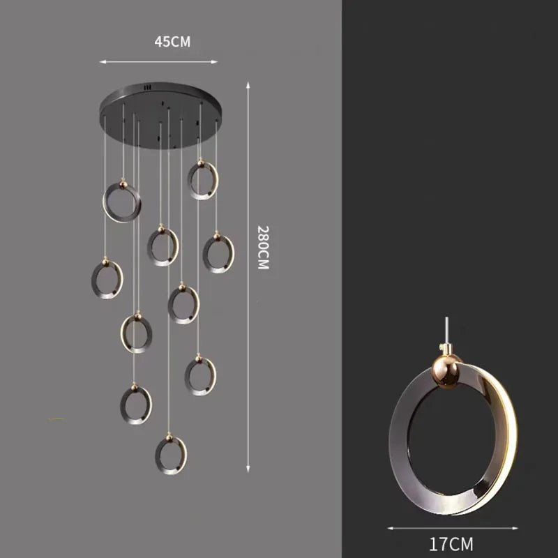 Modern Black Minimalist Rotating Staircase Chandelier - Sleek Contemporary Ceiling Light Fixture for Living Room, Dining Room, Foyer & Bedroom Decor