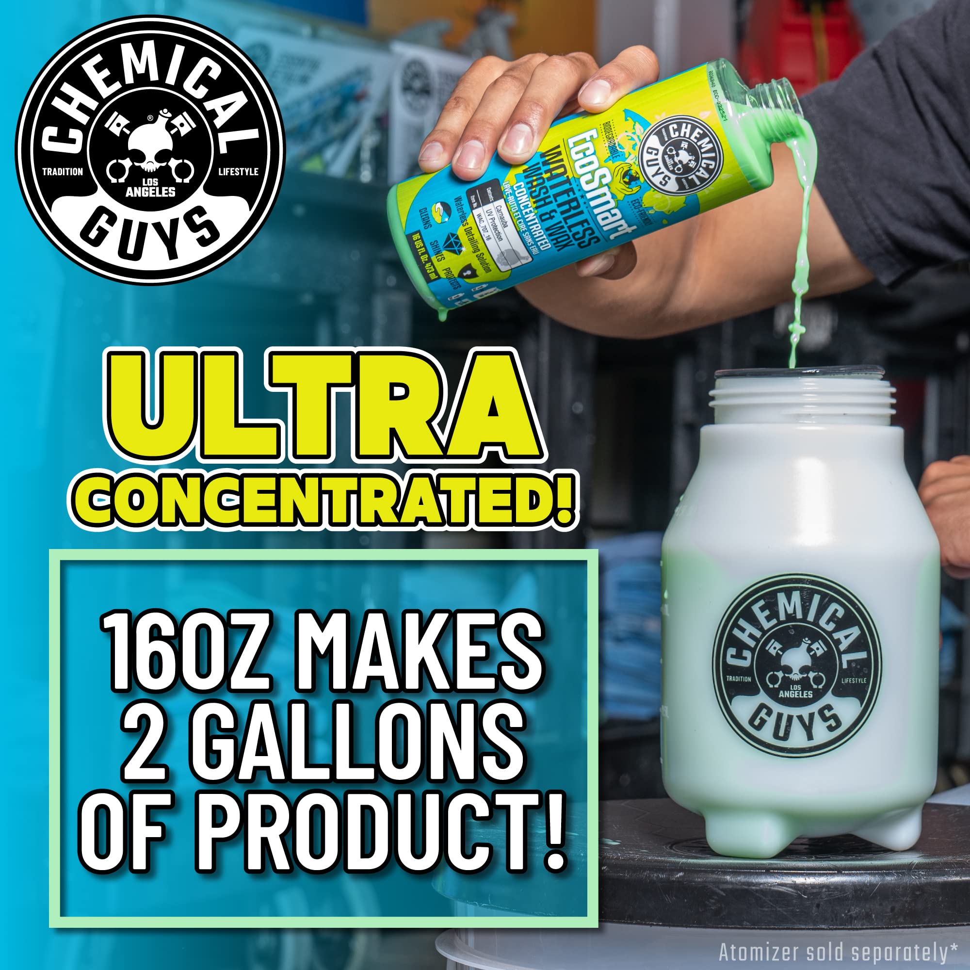 Chemical Guys WAC_707 EcoSmart Hyper Concentrated Waterless Car Wash & Wax (1 Gallon) with ACC_130 Chemical-Resistant Heavy Duty Spray Bottle (32 oz) - Perfect for Quick Car Detailing, RV Cleaning & Mobile Auto Care