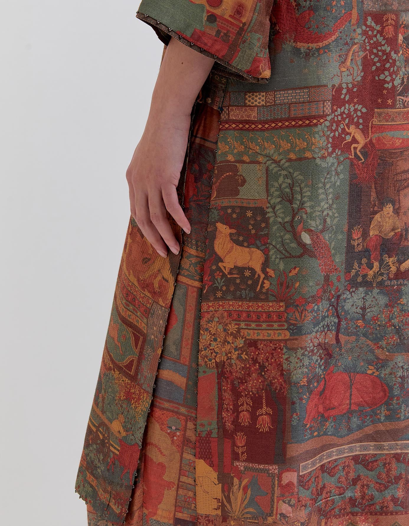 Damini Kurta - Muga Satin Terracotta Panchatantra Printed Ethnic Wear for Women | Traditional Indian Kurti for Festivals, Weddings & Casual Wear
