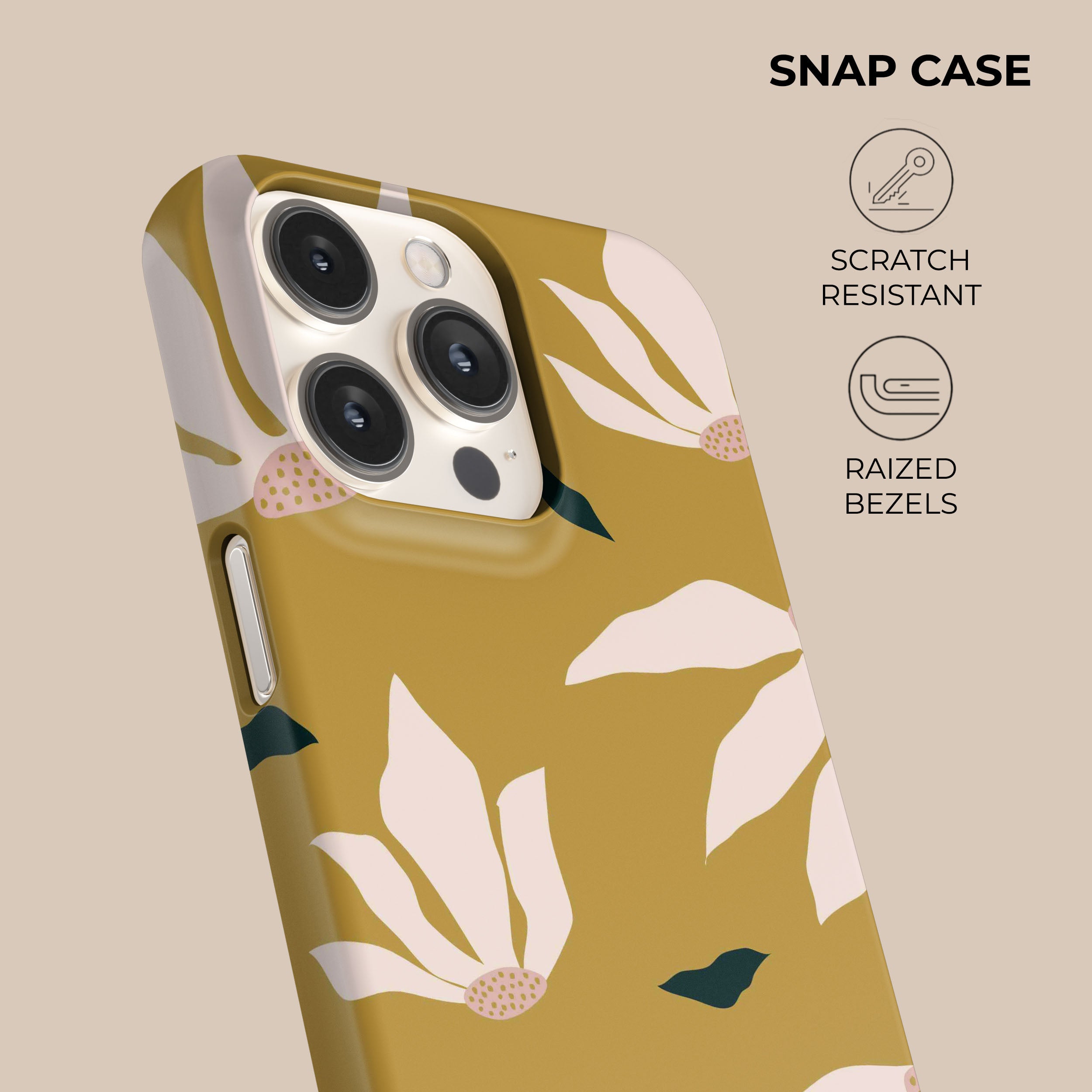 Burnt Yellow Floral Design Phone Case - Shockproof & Slim Protective Cover for iPhone 15/14/13/12/11 Pro Max XR XS - Perfect for Everyday Use, Travel & Outdoor Activities