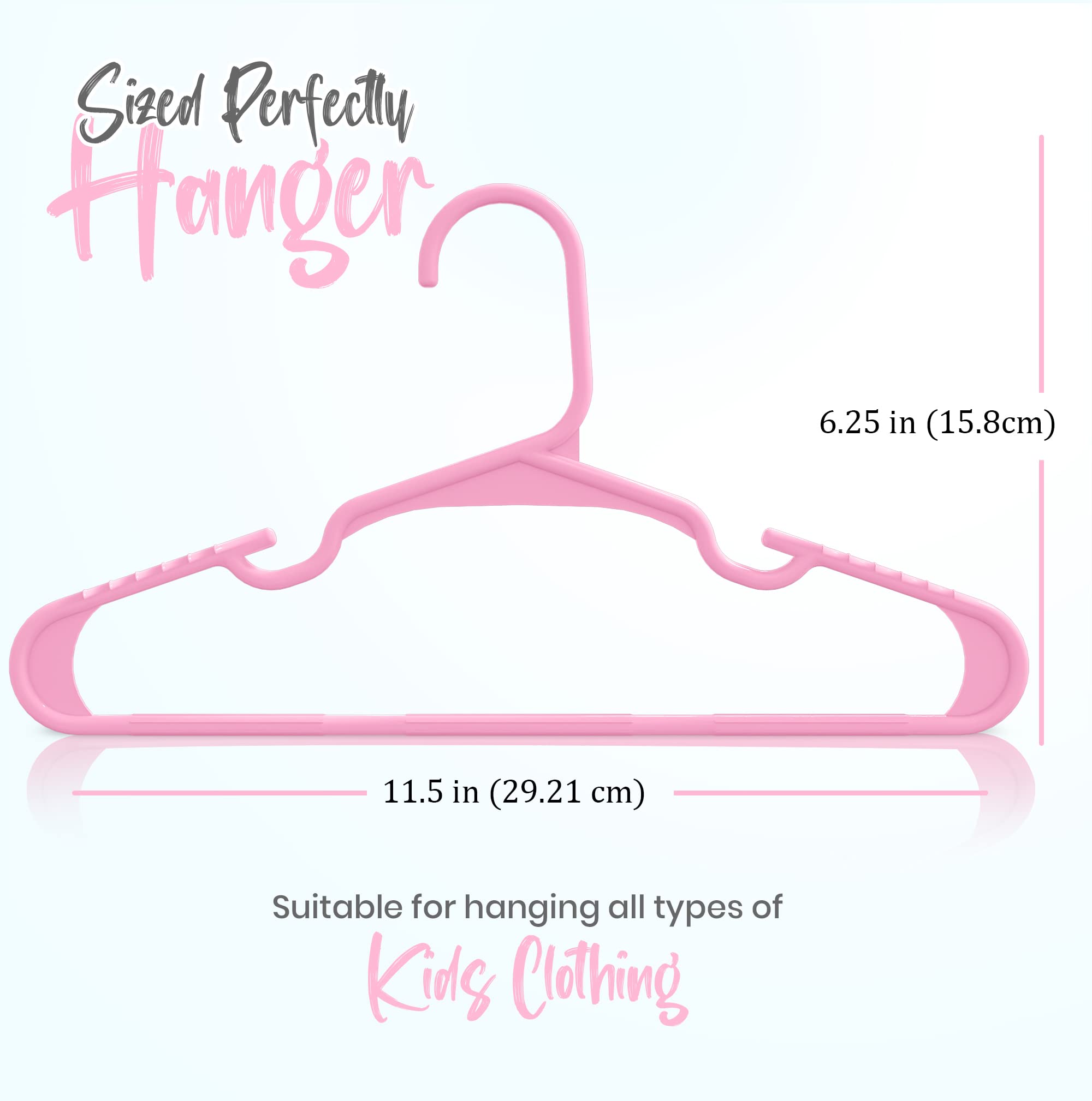 20 Pack Kids Clothes Hangers - 11.5 Inch Plastic Baby Hangers for Closet Organization - Durable Children's Hangers for Shirts, Pants & Dresses - Perfect for Nursery, Daycare & Home Use (Baby Pink)
