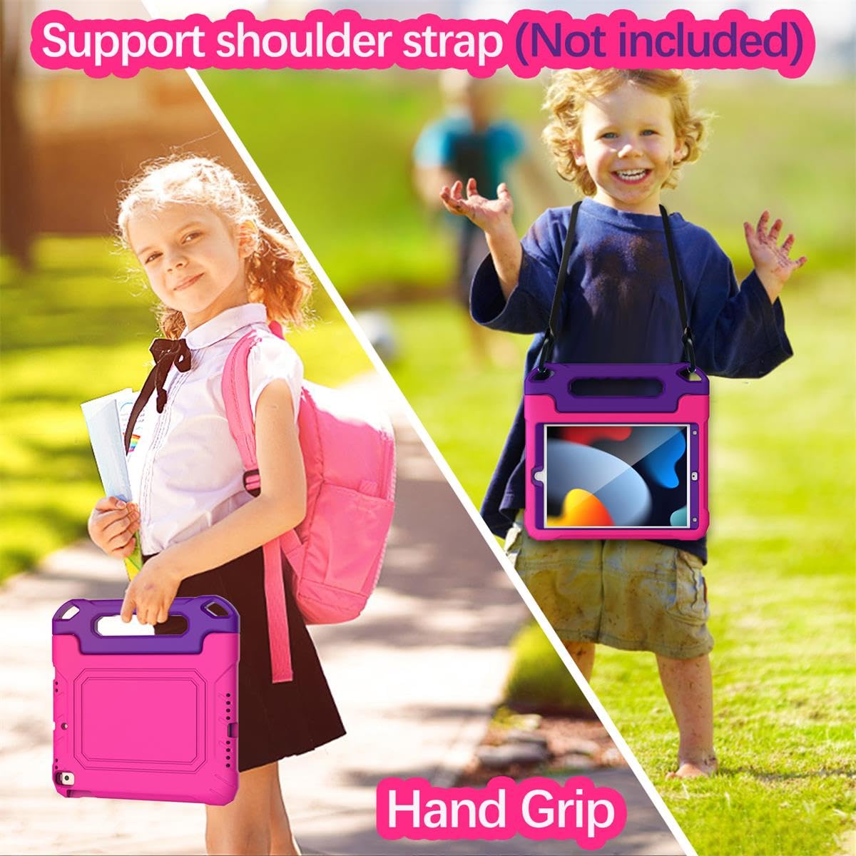 YIHE Shockproof Kids iPad Case for iPad 10.2 Inch 9th/8th/7th Gen (2021/2020/2019), iPad Pro 10.5 & iPad Air 3 - Handle Stand Protective Cover with Screen Protector (Pink & Purple) | Perfect for School, Travel & Home Learning