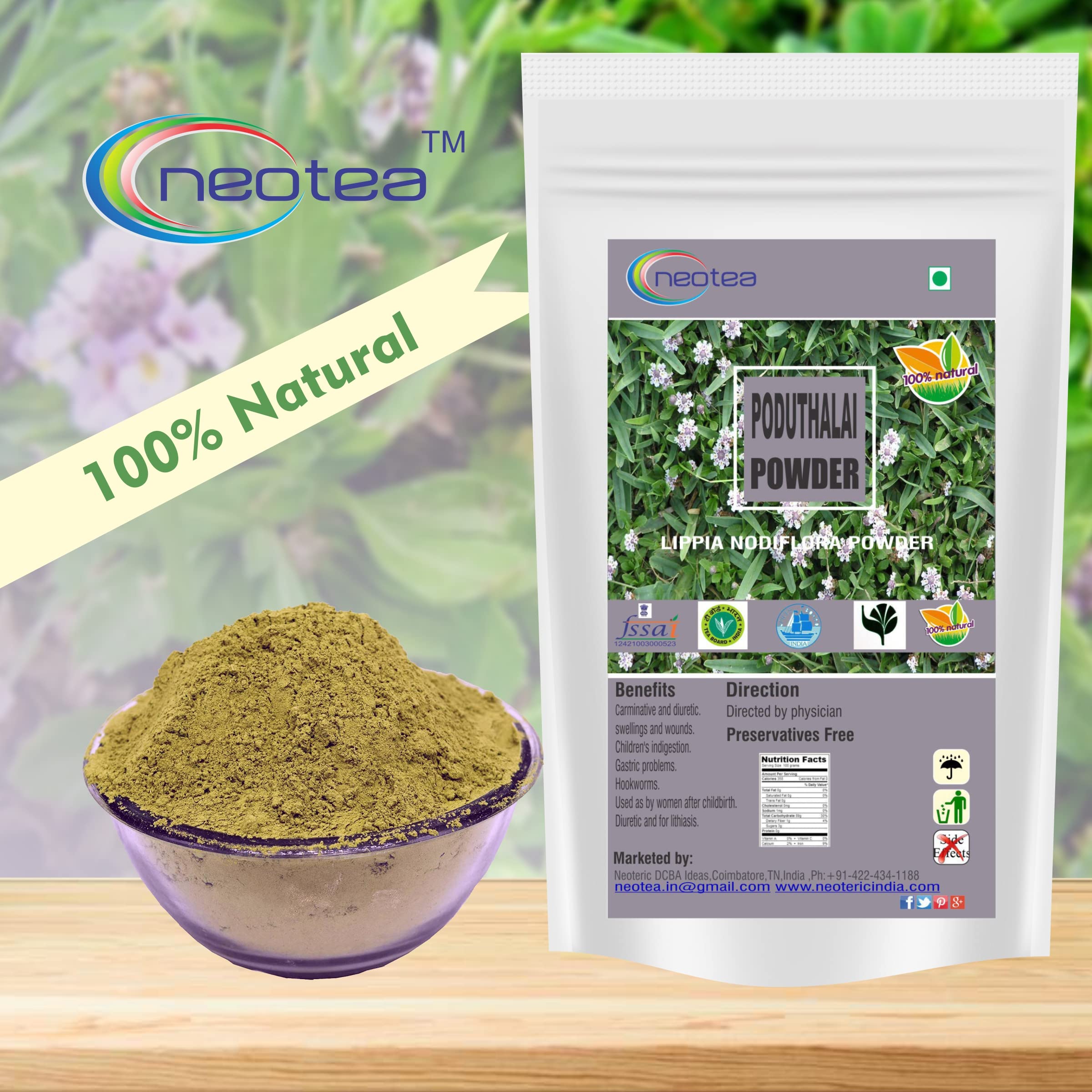 Organic Poduthalai Powder (Lippia nodiflora) | Wild Turmeric Powder & Curry Leaf Tree Powder | 300g Herbal Supplement for Digestion & Skin Care | Ayurvedic Remedy for Detox & Immunity Boost