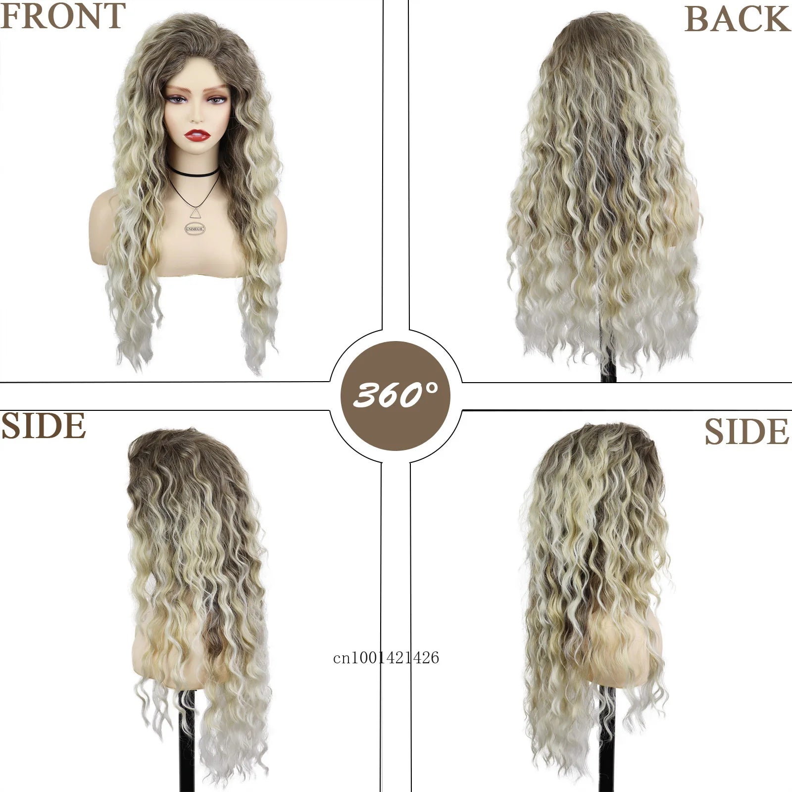 Ash Blonde Synthetic Long Curly Wig for Women - Fluffy Ombre Wavy Hairpiece for Costume, Carnival & Party | Everyday Wear & Cosplay