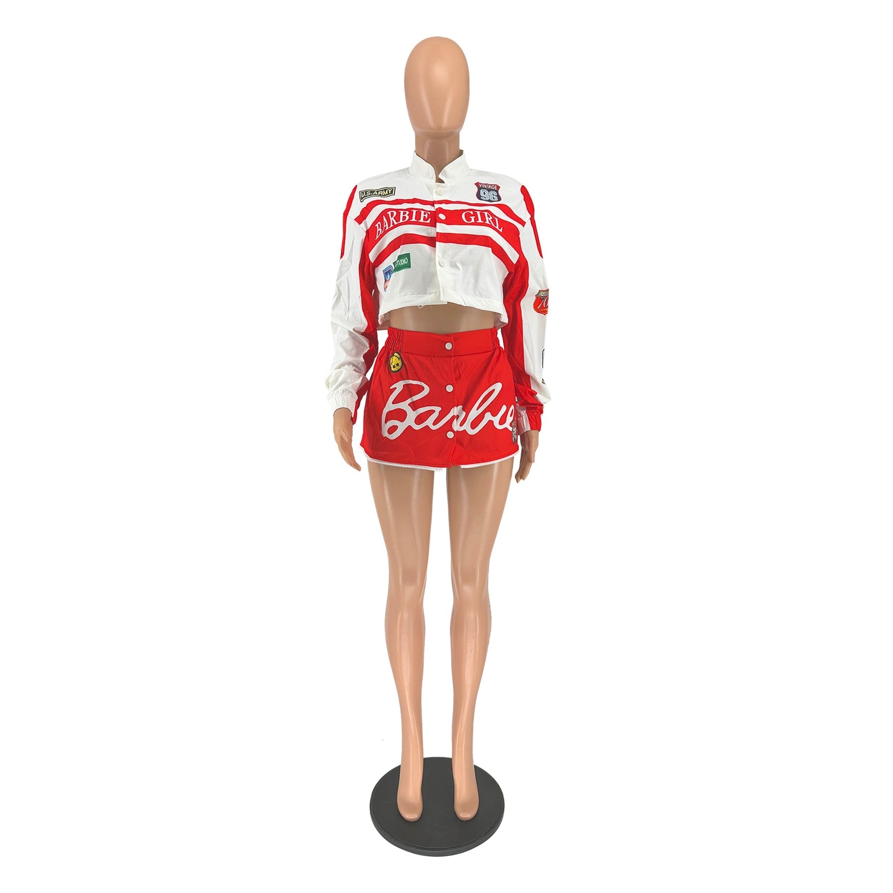 Women's Autumn Winter Fashion Casual Long Sleeve Button Mini Skirt Suit with Sports Printing | Trendy Outfit for Work, Dating & Casual Wear