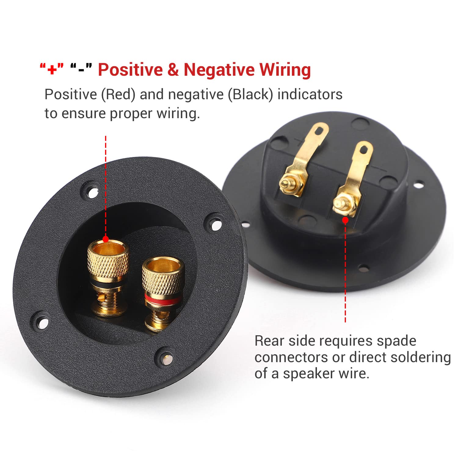 Facmogu 2PCS 3 Inch Round 2-Way Speaker Terminal Cup with Binding Post - Gold Plated Banana Plug Connectors for DIY Speaker Box, Home Theater & Car Audio System - Perfect for Subwoofer Enclosures and Professional Speaker Builds