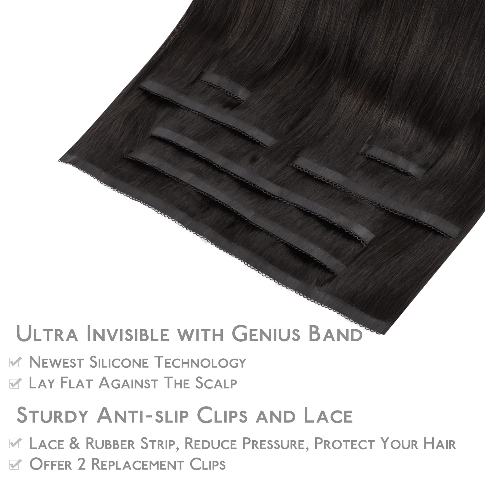 WENNALIFE Genius Seamless Clip-in Human Hair Extensions 7pcs - Ultra Invisible 50% Thinner Dark Brown Real Human Hair for Volume & Length - Perfect for Parties, Weddings & Daily Styling