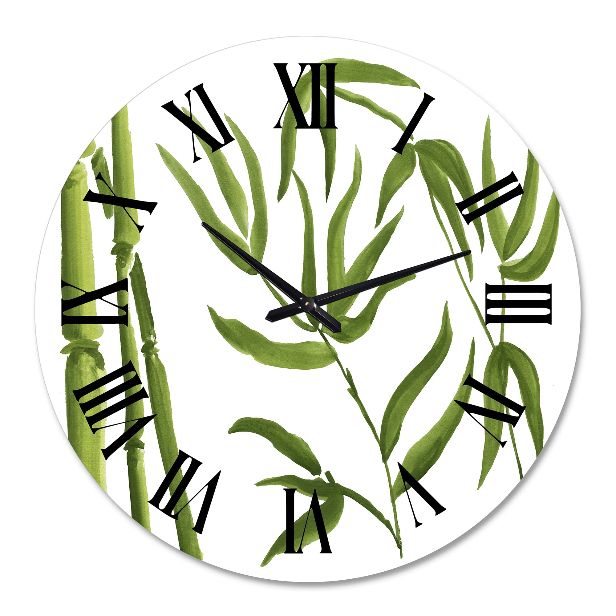 DesignQ Tropical Wall Clock 'Bamboo Branches in The Forest IV' - Large Floral Botanical Wall Clock for Kitchen, Living Room, Bedroom & Office Decor - Perfect for Home, Cafe and Tropical Themed Spaces