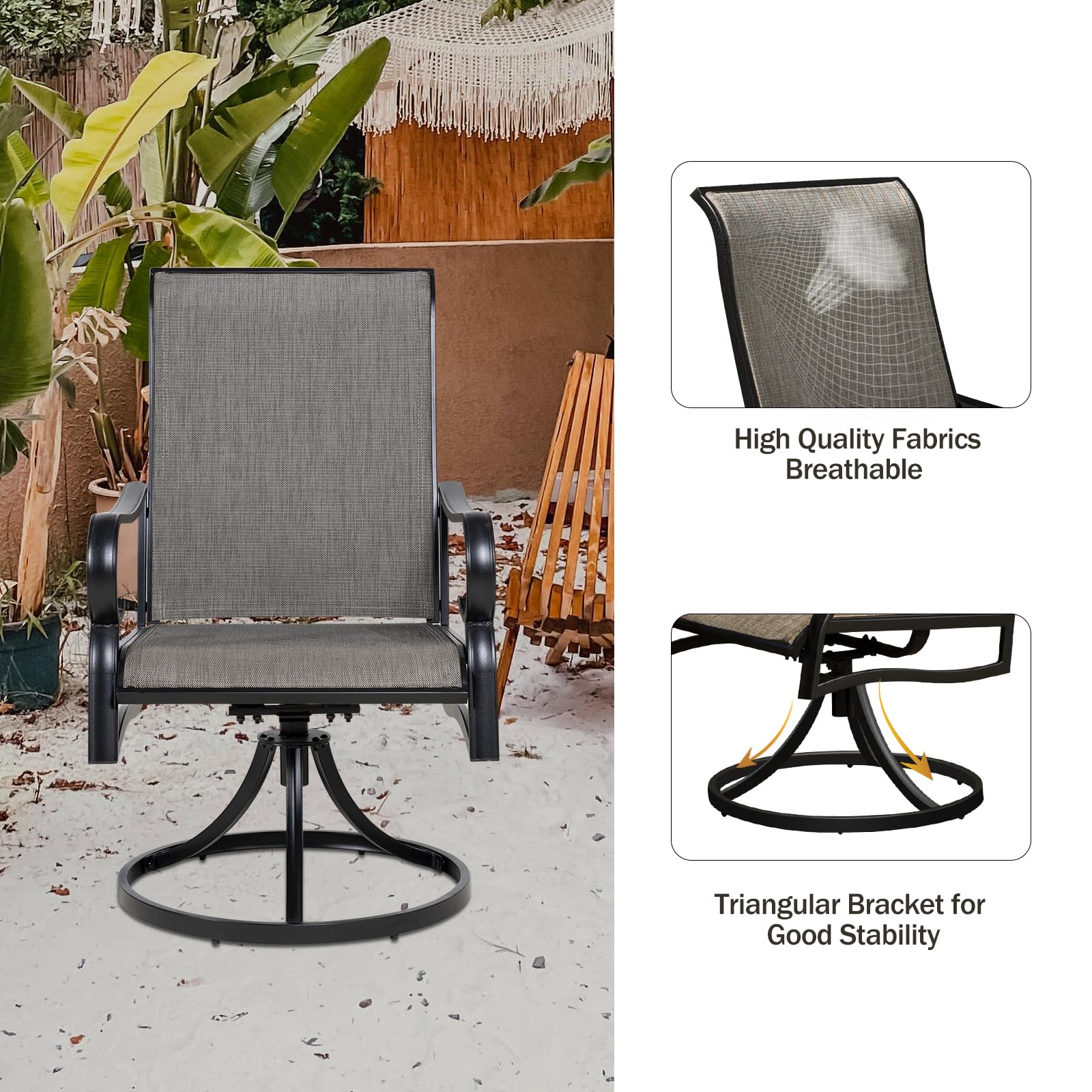 MEOOEM 4-Piece Patio Dining Chairs Set - Outdoor Swivel Bistro Chairs with High Back & Textilene Fabric - Weather-Resistant Garden Furniture for Backyard, Poolside & Restaurant Use