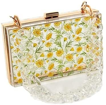 Acrylic Transparent Daisy Evening Clutch Purse for Women - Elegant Shoulder Bag with Chain for Party, Banquet & Dinner Dresses | Perfect for Weddings, Prom & Formal Events